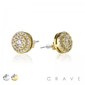 PAIR OF GEM HIP HOP MICROPAVED ROUND STUD STAINLESS STEEL PIN EARRING