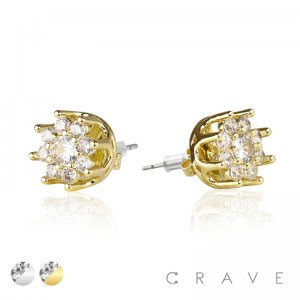 PAIR OF GEM HIP HOP MICROPAVED ROUND STUD STAINLESS STEEL PIN EARRING