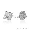 PAIR OF GEM HIP HOP MICROPAVED SQUARE STUD STAINLESS STEEL PIN EARRING