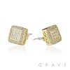 PAIR OF GEM HIP HOP MICROPAVED SQUARE STUD STAINLESS STEEL PIN EARRING