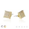 PAIR OF GEM HIP HOP MICROPAVED SQUARE CROWN EDGE STAINLESS STEEL PIN EARRING