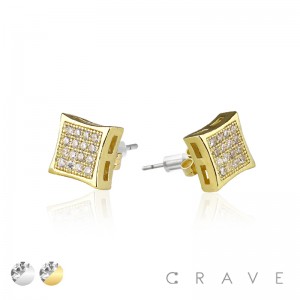 PAIR OF GEM HIP HOP MICROPAVED SQUARE STUD STAINLESS STEEL PIN EARRING