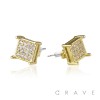 PAIR OF GEM HIP HOP MICROPAVED SQUARE STUD STAINLESS STEEL PIN EARRING