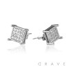 PAIR OF GEM HIP HOP MICROPAVED SQUARE STUD STAINLESS STEEL PIN EARRING