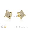 PAIR OF GEM HIP HOP MICROPAVED KITE STUD STAINLESS STEEL PIN EARRING