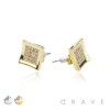 PAIR OF GEM HIP HOP MICROPAVED CONCAVE KITE STUD STAINLESS STEEL PIN EARRING