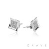 PAIR OF GEM HIP HOP MICROPAVED CONCAVE KITE STUD STAINLESS STEEL PIN EARRING