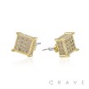 PAIR OF GEM HIP HOP MICROPAVED 3D SQUARE STUD STAINLESS STEEL PIN EARRING