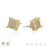 PAIR OF GEM HIP HOP MICROPAVED 3D SQUARE STUD STAINLESS STEEL PIN EARRING