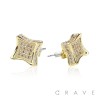 PAIR OF GEM HIP HOP MICROPAVED 3D KITE STUD STAINLESS STEEL PIN EARRING