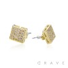 PAIR OF GEM HIP HOP MICROPAVED  SQUARE STUD STAINLESS STEEL PIN EARRING