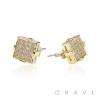 SQUARE CZ PAVED TOP HIP HOP MICRO PAVED STAINLESS STEEL PIN EARRING