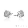 SQUARE CZ PAVED TOP HIP HOP MICRO PAVED STAINLESS STEEL PIN EARRING