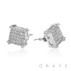 SQUARE CZ PAVED HIP HOP MICRO PAVED STAINLESS STEEL PIN EARRING