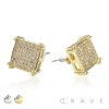 SQUARE CZ PAVED HIP HOP MICRO PAVED STAINLESS STEEL PIN EARRING