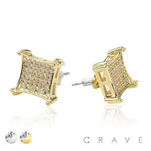 SQUARE CZ PAVED HIP HOP MICRO PAVED STAINLESS STEEL PIN EARRING