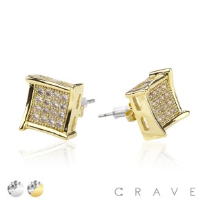 SQUARE CZ PAVED HIP HOP MICRO PAVED STAINLESS STEEL PIN EARRING