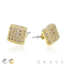 BOX CZ PAVED HIP HOP MICRO PAVED STAINLESS STEEL PIN EARRING