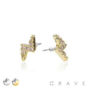 LIGHTNING BOLT PAIR OF MICROPAVED STAINLESS STEEL PIN EARRING