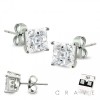 PAIR OF MULTI FACETED 316L STAINLESS STEEL PIN PRONG CZ STUD EARRINGS