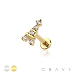 EIFFEL TOWER CZ PRONG TOP 316L SURGICAL STEEL INTERNAL LABRET BAR