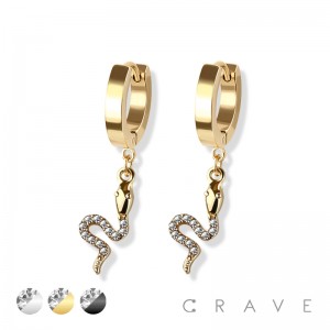 PAIR OF 316L STAINLESS STEEL HUGGIE/HOOP EARRINGS WITH SNAKE