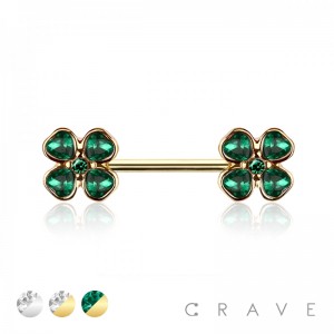 HEART GEM DECOR CLOVER CHARM 316L SURGICAL STEEL NIPPLE BAR