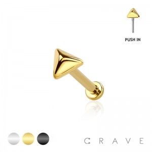 SMALL PYRAMID TRIANGLE 3D STUD PUSH IN LABRET 316L SURGICAL STEEL 