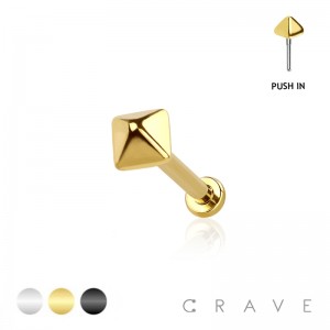 SMALL PYRAMID SQUARE 3D STUD PUSH IN LABRET 316L SURGICAL STEEL 