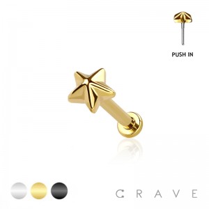 SMALL PYRAMID STAR 3D STUD PUSH IN LABRET 316L SURGICAL STEEL 