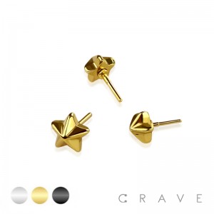 SMALL PYRAMID STAR 3D STUD PUSH IN STUD PIN PART 316L SURGICAL STEEL (TOP PART ONLY)