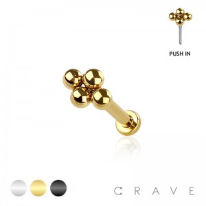 QUAD MICRO BEAD HEAD 316L SURGICAL STEEL THREADLESS PUSH IN LABRET