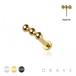 TRIPLE MICRO BEAD LINE HEAD 316L SURGICAL STEEL THREADLESS PUSH IN LABRET