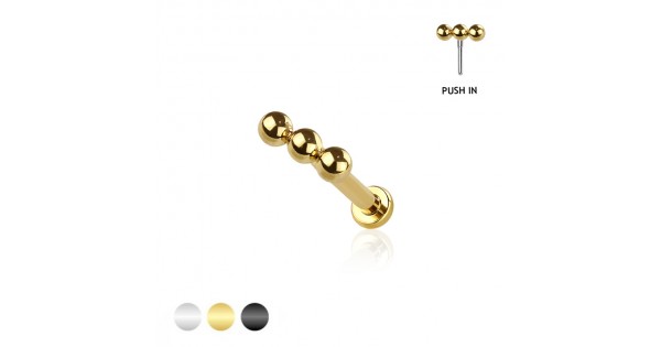 TRIPLE MICRO BEAD LINE HEAD 316L SURGICAL STEEL THREADLESS PUSH IN LABRET