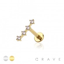 4 GEM CASCADE CZ PRONG TOP 316L SURGICAL STEEL INTERNAL LABRET BAR