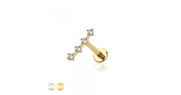 4 GEM CASCADE CZ PRONG TOP 316L SURGICAL STEEL INTERNAL LABRET BAR