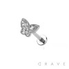 BUTTERFLY CZ PRONG TOP 316L SURGICAL STEEL INTERNAL LABRET BAR