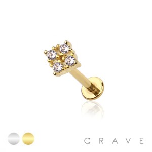 SQUARE CZ PRONG TOP 316L SURGICAL STEEL INTERNAL LABRET BAR