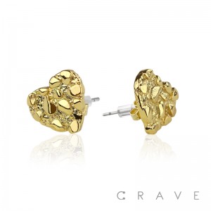 PAIR OF 18K GOLD PLATED HEART SHAPE NUGGET EARRING