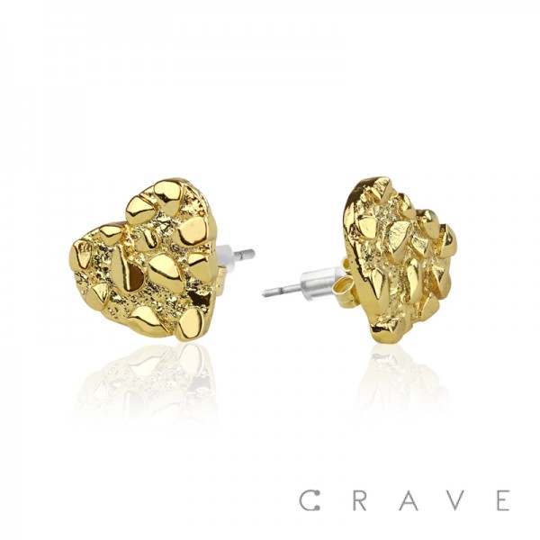 PAIR OF 18K GOLD PLATED HEART SHAPE NUGGET EARRING