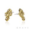 PAIR OF 18K GOLD PLATED STAINLESS STEEL GOLD NUGGET SHAPE WITH CZ GEM EARRING