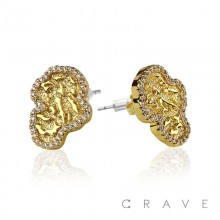 18K GOLD PLATED STAINLESS STEEL GOLD NUGGET SLASHED SHAPE WITH CZ GEMS EARRING