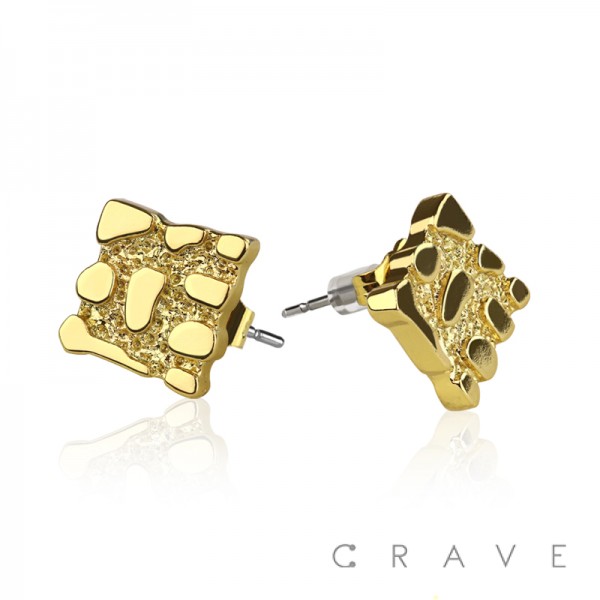 18K GOLD PLATED STAINLESS STEEL FLAT SQUARE SHAPE EARRING	