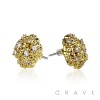 PAIR OF 18K GOLD PLATED STAINLESS STEEL/BRASS GOLD INGOT SHAPE WITH CZ GEMS EARRING