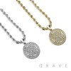 GEM PAVED ROUND(DISC) TAG HIP HOP BLING ALLOY PENDANT WITH CHAIN