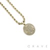 GEM PAVED ROUND(DISC) TAG HIP HOP BLING ALLOY PENDANT WITH CHAIN