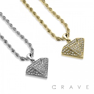 GEM PAVED DIAMOND HIP HOP BLING ALLOY PENDANT WITH CHAIN