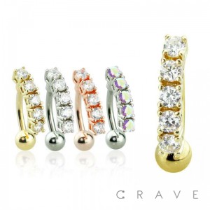 FIVE CZ PRONG SET TOP DOWN 316L SURGICAL STEEL NAVEL RING