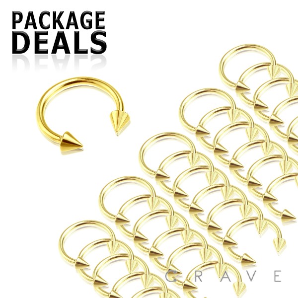 100PCS OF GOLD COLOR PLATED OVER 316L SURGICAL STEEL SPIKE HORSESHOE PACKAGE