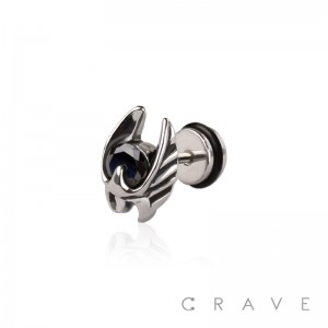 316L SURGICAL STEEL FAKE PLUG W/ BALCK GEM SCARAB